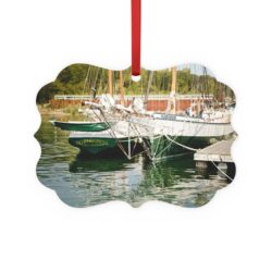 Sailboat Harbor Metal Plaque Ornament — Nautical Boat Dock Holiday Decor
