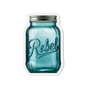 Rebel Mason Jar Die-Cut Magnet — Vintage Blue Glass Refrigerator Sticker