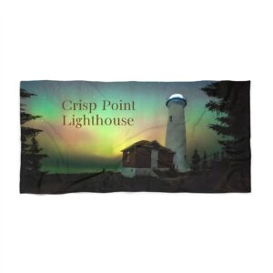 Beach Towel - Crisp Point Lighthouse with September Auroras Design