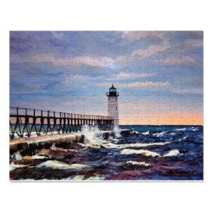 500-Piece Jigsaw Puzzle of Stormy Manistee Lighthouse