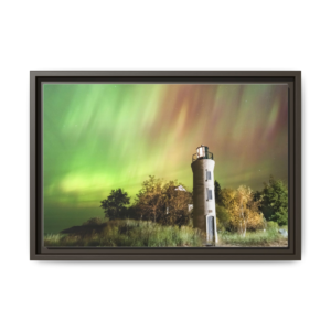 Framed Canvas Print — Northern Lights Lighthouse Wall Art
