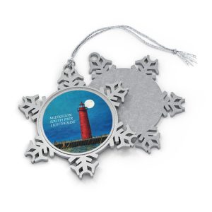 Ornament - Moonlit Muskegon South Pier Lighthouse Pewter Snowflake
