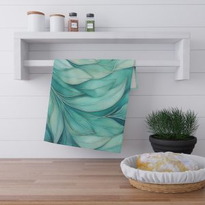 Aqua Leaf Tea Towel — Botanical Turquoise Kitchen Towel