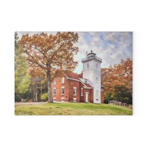 Forty Mile Point Lighthouse Glass Cutting Board
