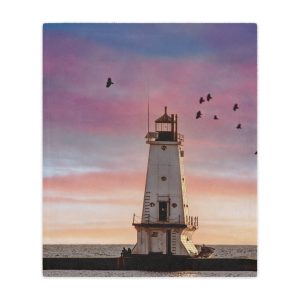 Cozy Lighthouse Minky Blanket - Ludington, Michigan Lighthouse
