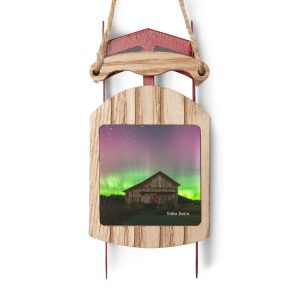 Rustic Barn and Auroras Sled Ornaments