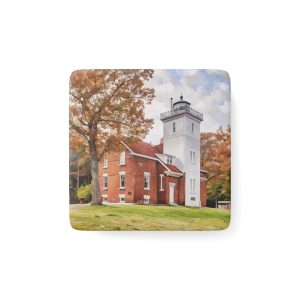 Rustic Lighthouse Porcelain Magnet - Square Art for Home Decor