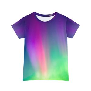 Aurora Borealis Gradient Women's Short Sleeve Shirt | Northern Lights All-Over Print