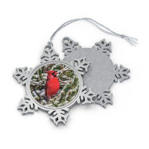 Male Cardinal on Pewter Snowflake Ornament