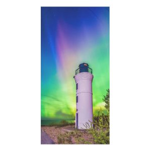 Aurora Lighthouse Beach Towel — Northern Lights Coastal Decor
