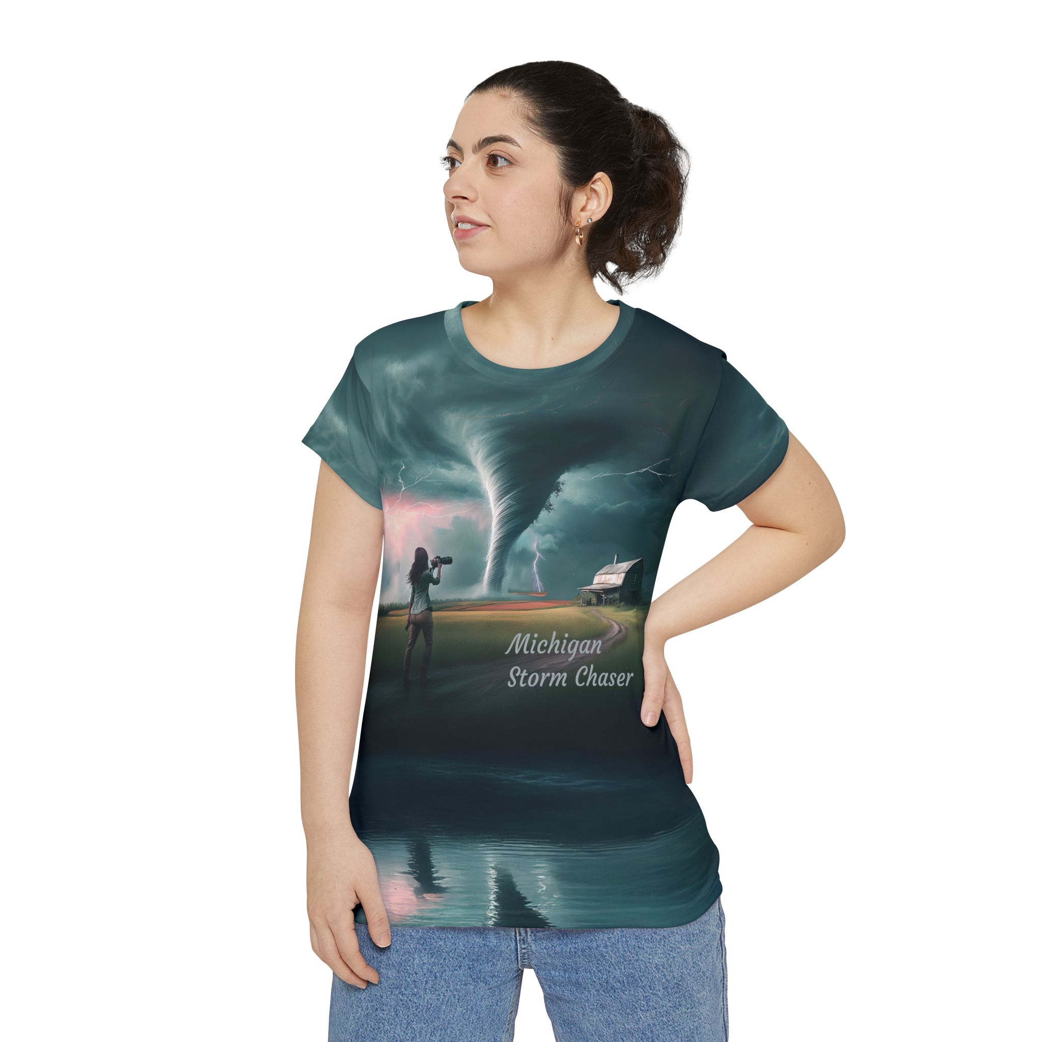 Women's Short Sleeve Shirt - Tornado Stormscape Graphic Tee - Image 2