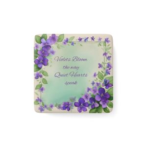 Violet Bloom Porcelain Magnet — Floral Quote Square Magnet